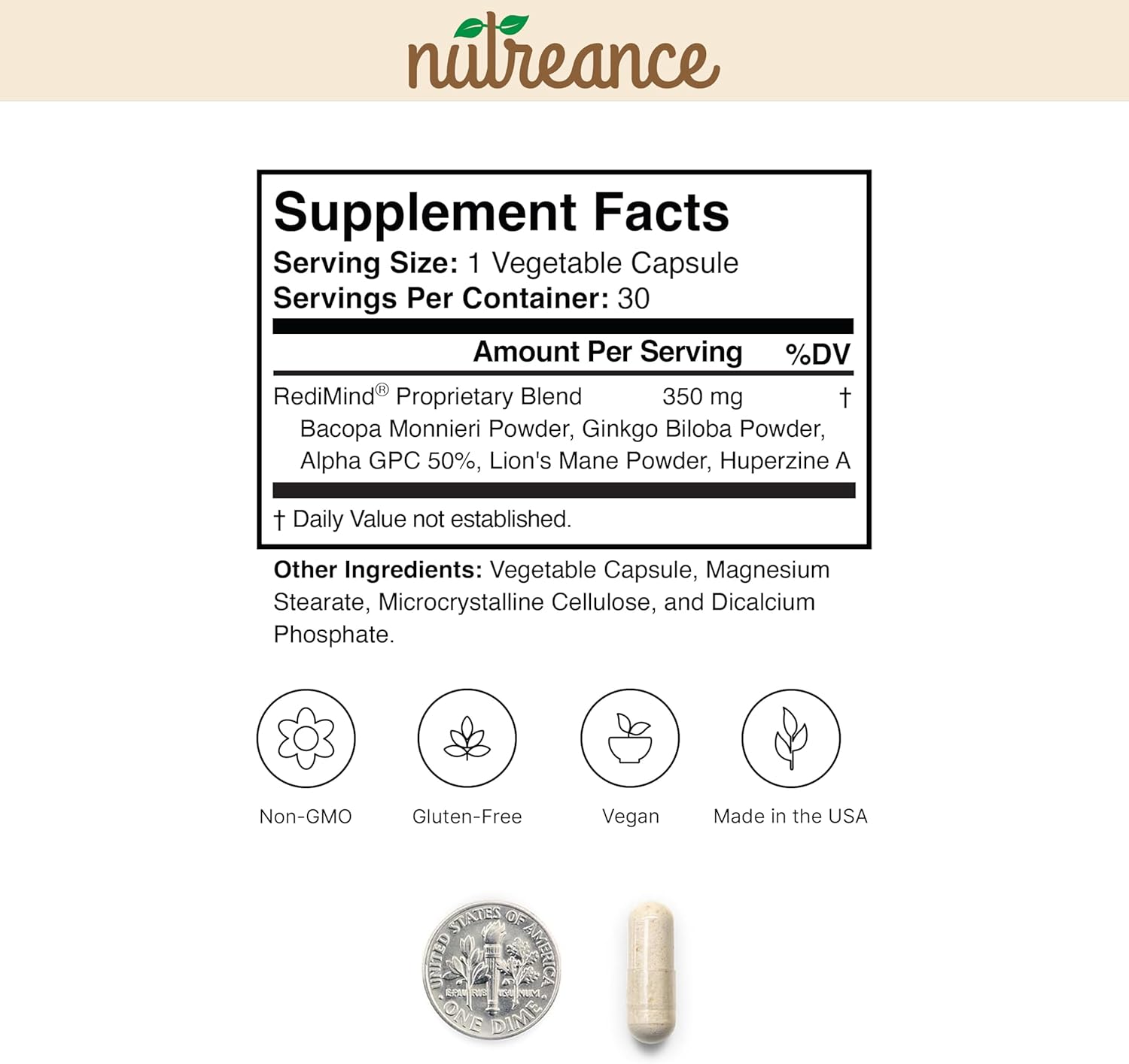 RediMind Brain Health Supplement – Natural Memory & Focus Support (30 Vegan Capsules)