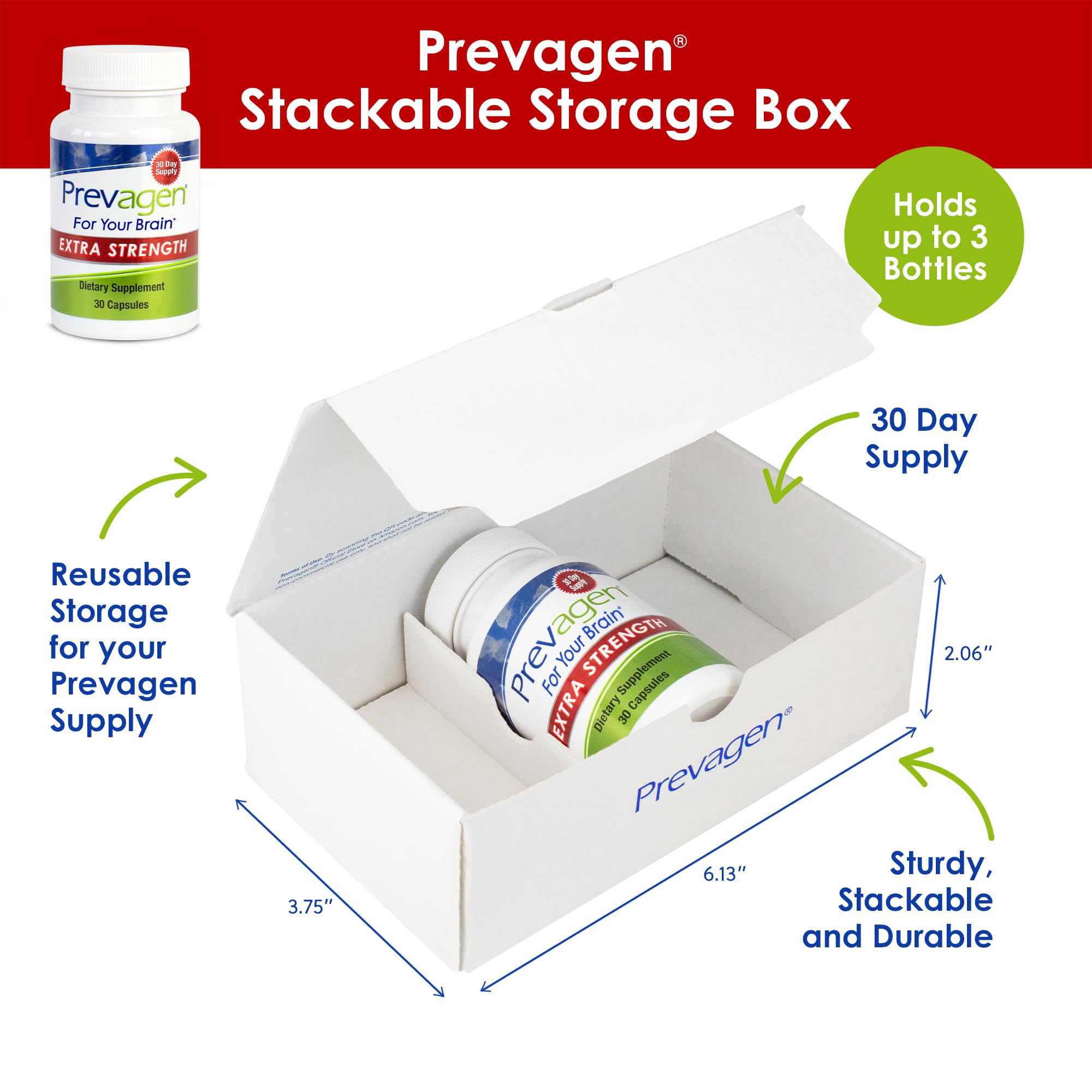 Prevagen Extra Strength 20mg, 60 Capsules with Apoaequorin & Vitamin D with Attractive and Stackable Prevagen Storage Box