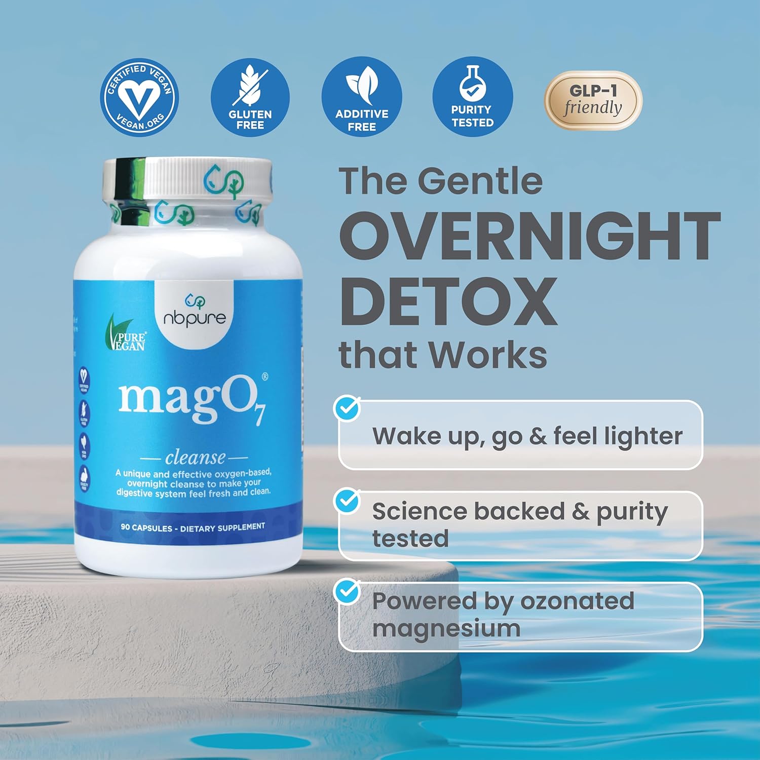 nbpure MagO7 - Natural Colon Cleanse & Detox | Occasional Constipation Relief, Stool Softening, & Bloating Support for Men & Women | Ozonated Magnesium Oxide, 90 Capsules