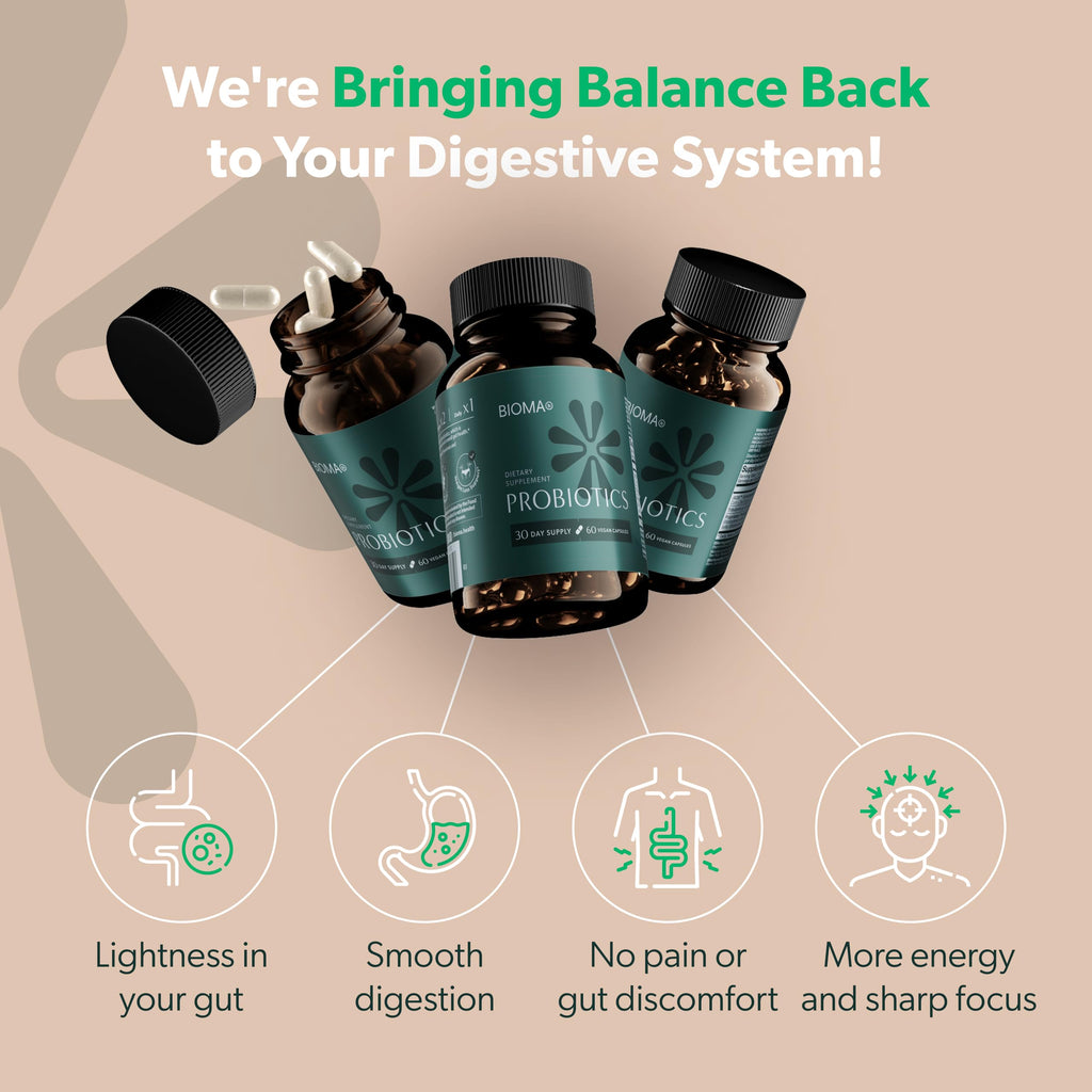 BIOMA Probiotics Digestive Health Gut Support for Men & Women 60 Capsules